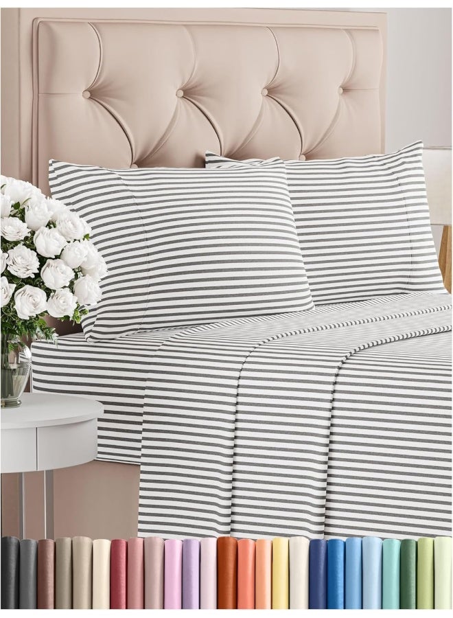 CGK Unlimited Queen Size 4 Piece Bedding Sheet Set - Breathable & Cooling Bed Sheets - Hotel Luxury Bed Sheets for Women, Men, Kids & Teens - Deep Pockets, Easy-fit - Soft & Wrinkle Free - Grey Stripes Oeko-Tex Set  - Image 1