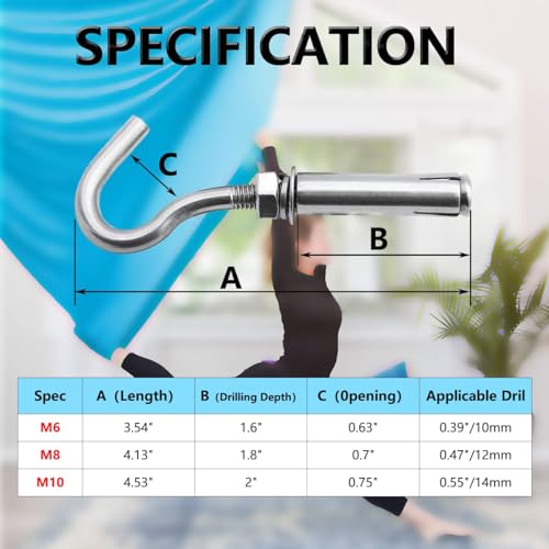 Lsqurel Concrete Wall Hook, 304 Stainless Steel Concrete Anchors Heavy Duty Open Expansion Bolts for Concrete Wall (M8-5Pack) - Image 2