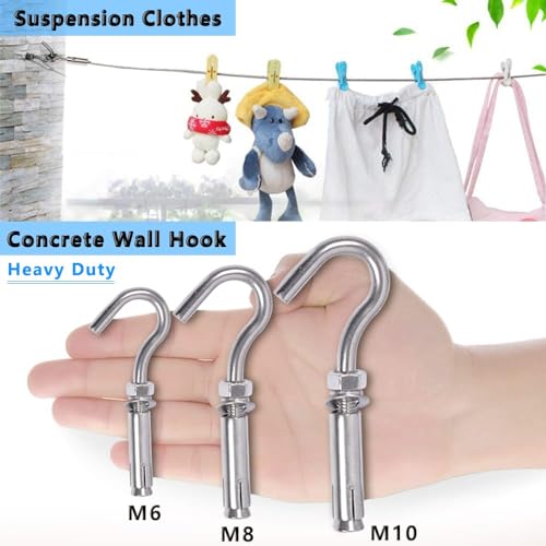 Lsqurel Concrete Wall Hook, 304 Stainless Steel Concrete Anchors Heavy Duty Open Expansion Bolts for Concrete Wall (M8-5Pack) - Image 5