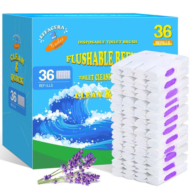 Effacera 36 Refills Disposable Toilet Bowl Paper Bulk Toilet Fresh Flushable Refills for Bathroom Toilet Brush Accessories Supplies Starter Kit Lavender Scent