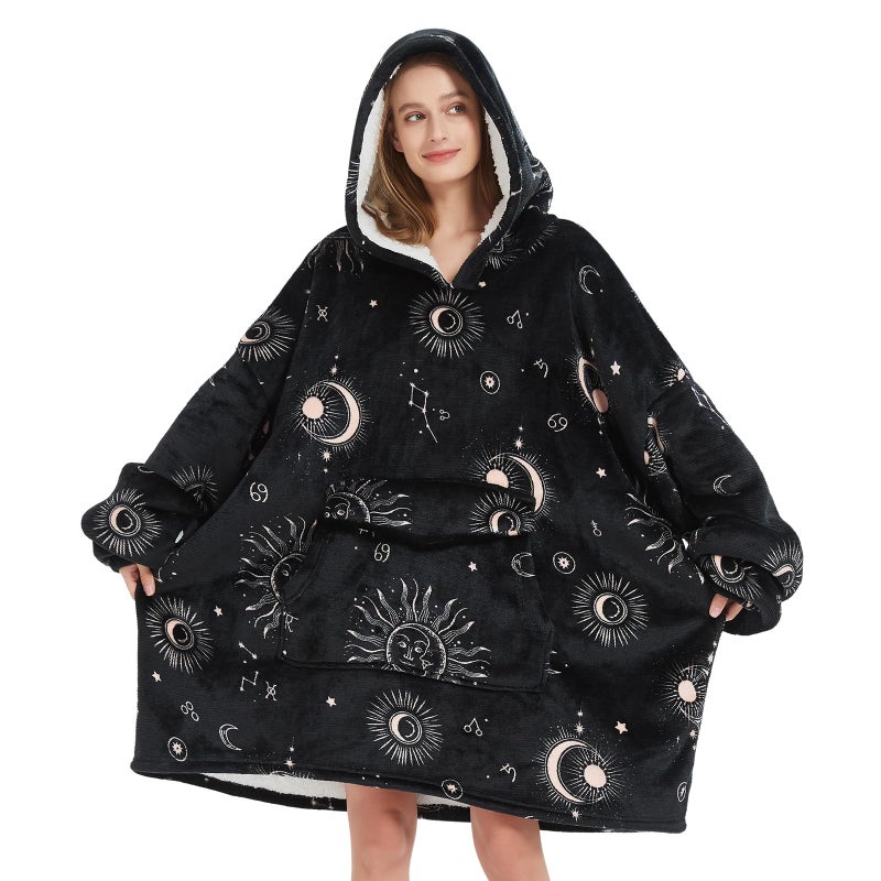 Fiosnow Sun and Moon Blanket Hoodies for Women and Men Adult Oversize Wearable Blanket Hoodies for Soft and Warm