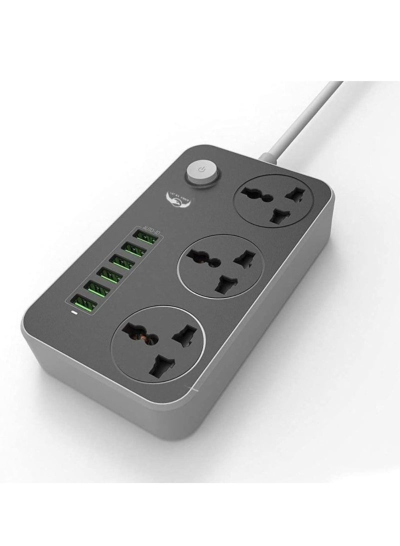 Power Strips With Usb Ports 3 Way Outlets 6 Usb Ports Surge Protection Power Strip Socket Usb Charger Power Black - Image 2