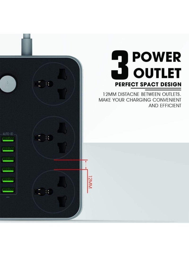 Power Strips With Usb Ports 3 Way Outlets 6 Usb Ports Surge Protection Power Strip Socket Usb Charger Power Black - Image 5