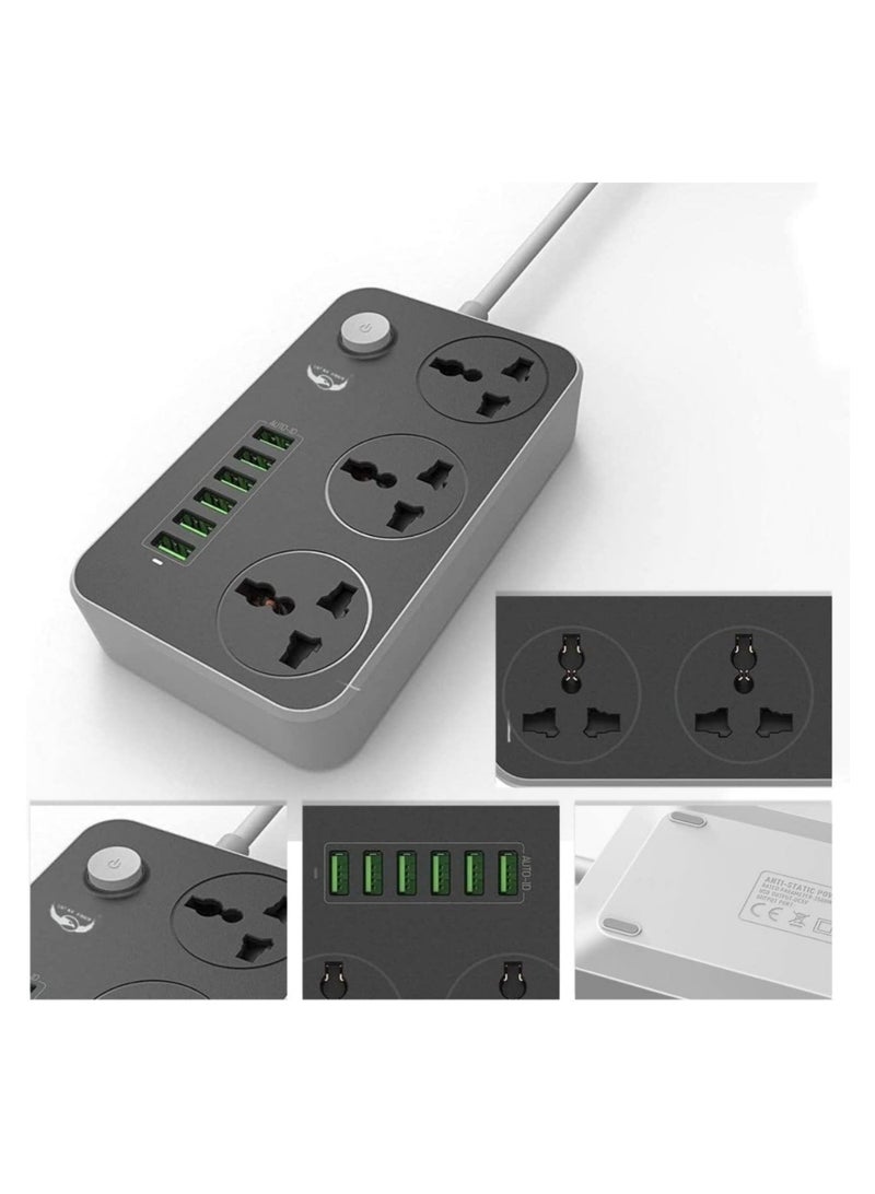 Power Strips With Usb Ports 3 Way Outlets 6 Usb Ports Surge Protection Power Strip Socket Usb Charger Power Black - Image 1