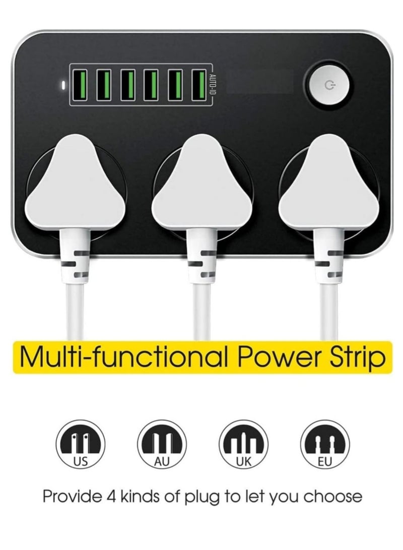 Power Strips With Usb Ports 3 Way Outlets 6 Usb Ports Surge Protection Power Strip Socket Usb Charger Power Black - Image 3