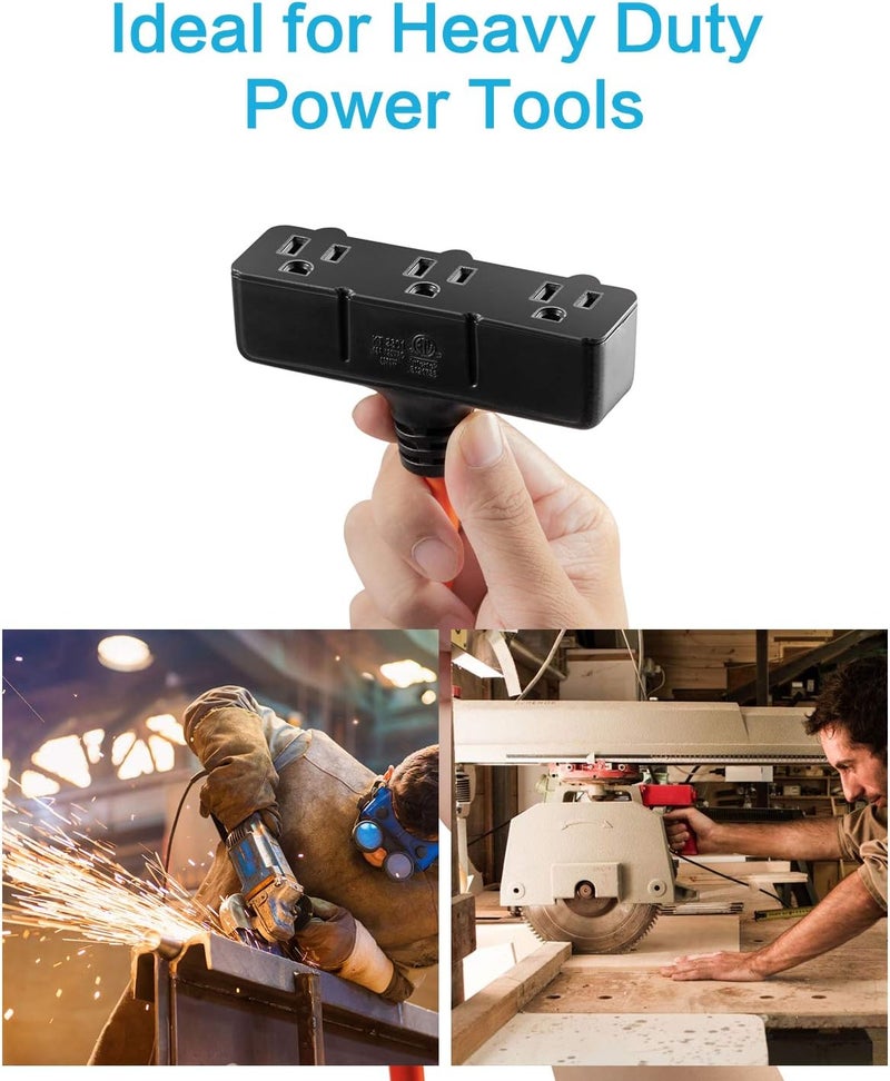 KMC كابل تمديد طاقة KMC 3 مخرج 2 حزمة 12AWG 2 قدم 125 فولت 15 أمبير 1875 واط برتقالي - Image 3