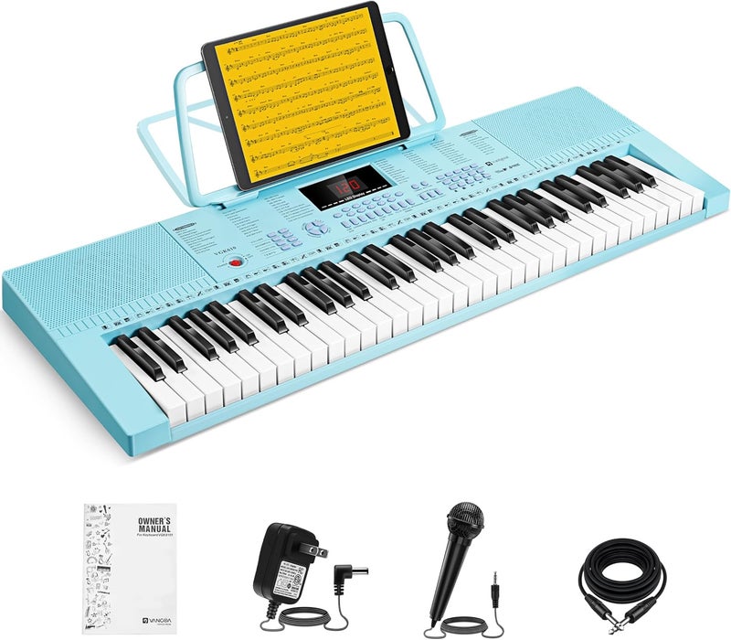 Vangoa VGK610 Piano Keyboard, 61 Mini Keys Portable Music Keyboard for Beginners with Microphone, 3 Teaching Modes, 350 Tones, 350 Rhythms, 30 Demos, Blue - Image 1