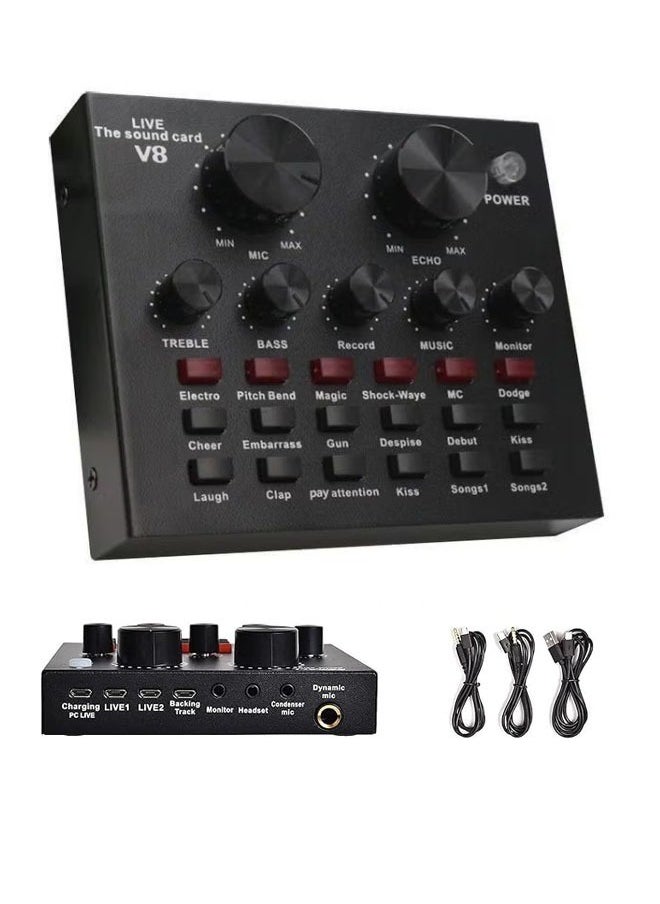 VOGMAX - External Sound Card USB Live External Sound Mixer Board Voice Changer Sound Card with Multiple Sound Effects for Live Recording Home KTV Voice Chat - Image 1