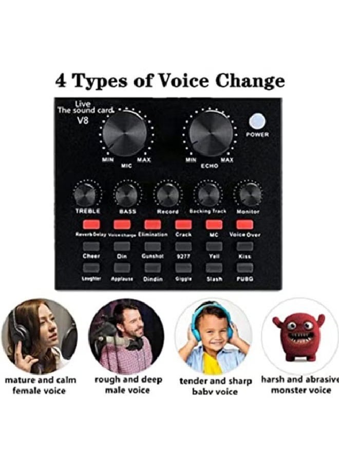 VOGMAX - External Sound Card USB Live External Sound Mixer Board Voice Changer Sound Card with Multiple Sound Effects for Live Recording Home KTV Voice Chat - Image 1