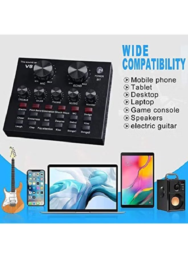 VOGMAX - External Sound Card USB Live External Sound Mixer Board Voice Changer Sound Card with Multiple Sound Effects for Live Recording Home KTV Voice Chat - Image 1