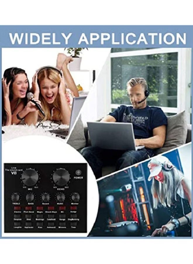 VOGMAX - External Sound Card USB Live External Sound Mixer Board Voice Changer Sound Card with Multiple Sound Effects for Live Recording Home KTV Voice Chat - Image 1