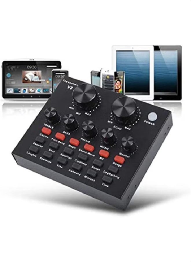 VOGMAX - External Sound Card USB Live External Sound Mixer Board Voice Changer Sound Card with Multiple Sound Effects for Live Recording Home KTV Voice Chat - Image 1