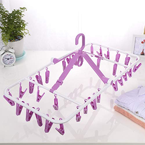 HOME CUBE 1 Pc 360 Degree(32 Clip)Portable Folding Clothes Drying Rack Space Saving Travel Rotatable Clips,Plastic Clothesline Hanging Underwear Socks Laundry Drying Hanger,Multicolor - Image 1