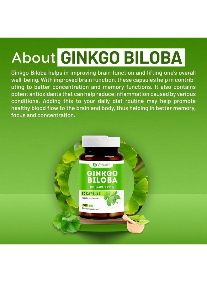 VitaWin Ginkgo Biloba For Brain Tonic, Herbal Nutrition Supplement, Natural, Veg - 60 Capsules - Image 4