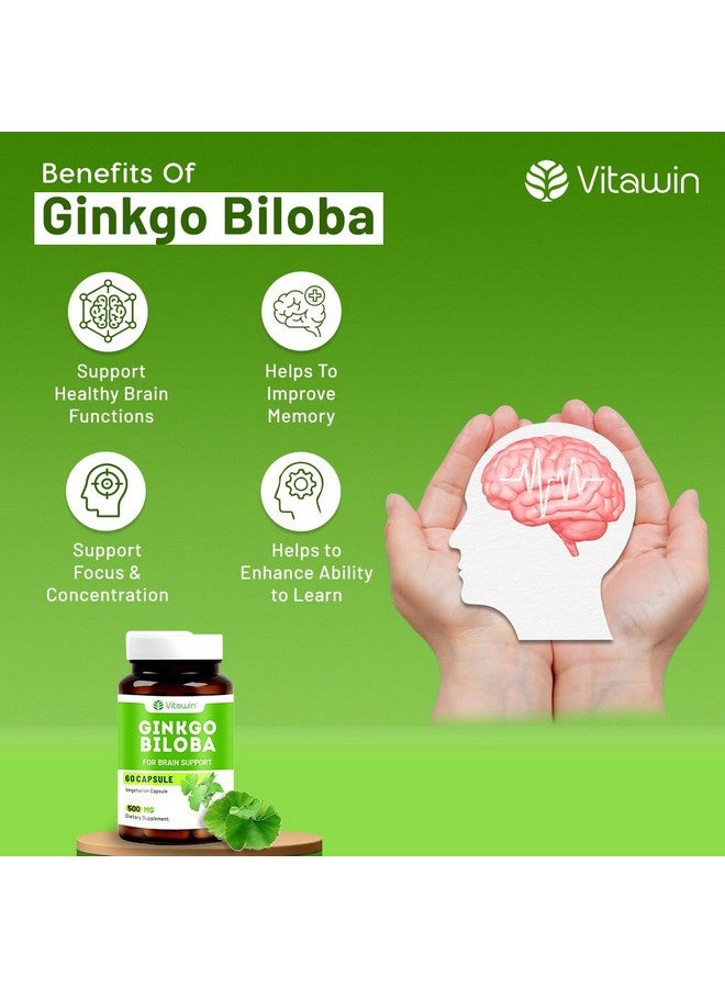 VitaWin Ginkgo Biloba For Brain Tonic, Herbal Nutrition Supplement, Natural, Veg - 60 Capsules - Image 5