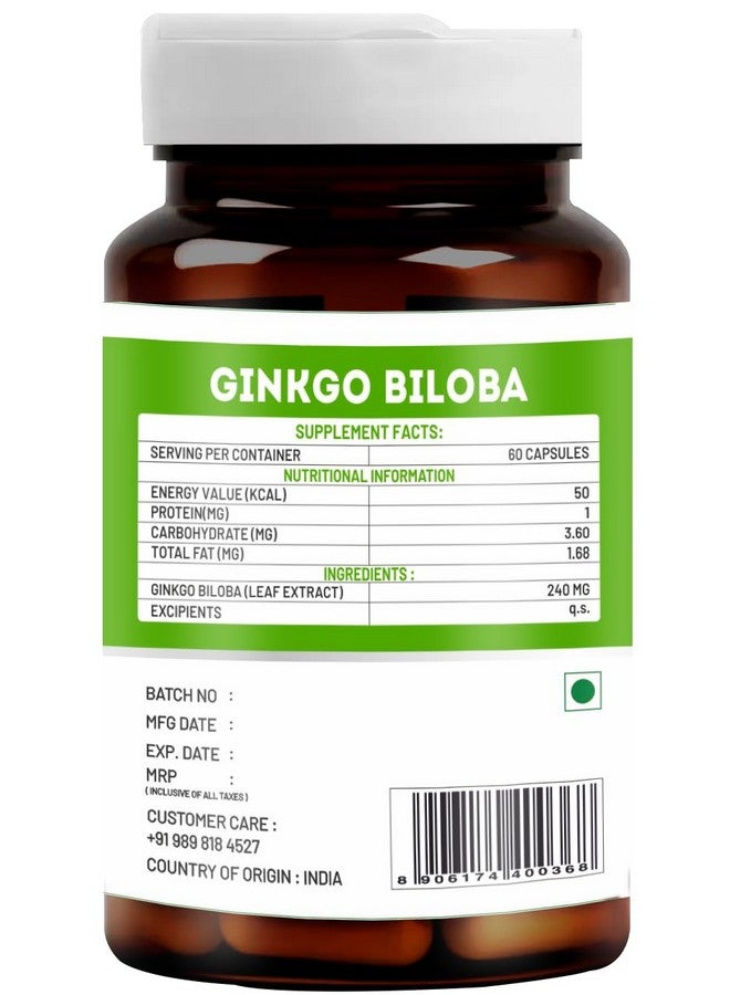 VitaWin Ginkgo Biloba For Brain Tonic, Herbal Nutrition Supplement, Natural, Veg - 60 Capsules - Image 3