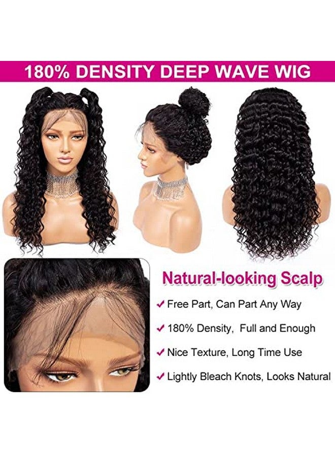 Pizazz 13X4 Human Hair Lace Front Wigs For Black Women Glueless 180 Density Hd Transparent Deep Wave Frontal Wig With Baby Hair Pre Plucked Bleached Knots(14 Inch, Black Color) - Image 3