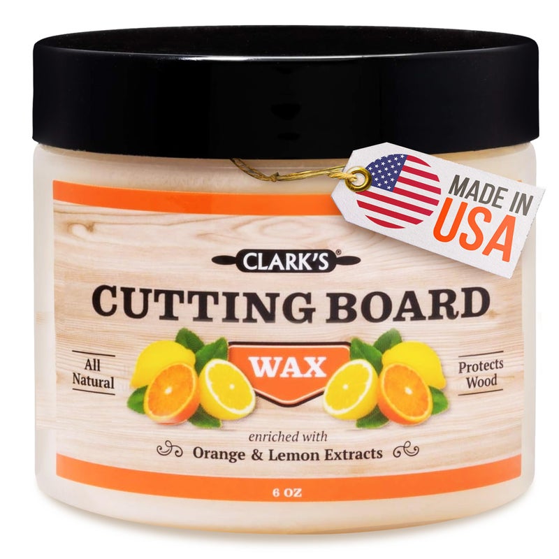 CLARK'S Cutting Board Wax - 2-in-1 Wood Butter & Food Grade Mineral Oil with Beeswax â€“ Butcher Block Conditioner for Cutting Boards â€“ Orange & Lemon Essential Oil Scent â€“ Made in USA, 6oz - Image 1