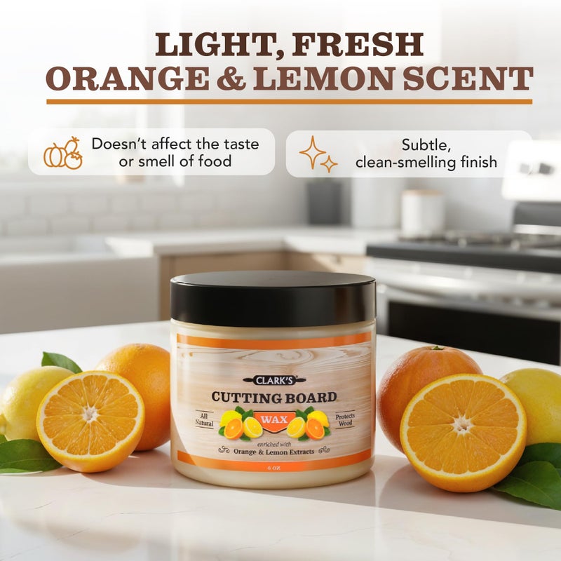 CLARK'S Cutting Board Wax - 2-in-1 Wood Butter & Food Grade Mineral Oil with Beeswax â€“ Butcher Block Conditioner for Cutting Boards â€“ Orange & Lemon Essential Oil Scent â€“ Made in USA, 6oz - Image 3