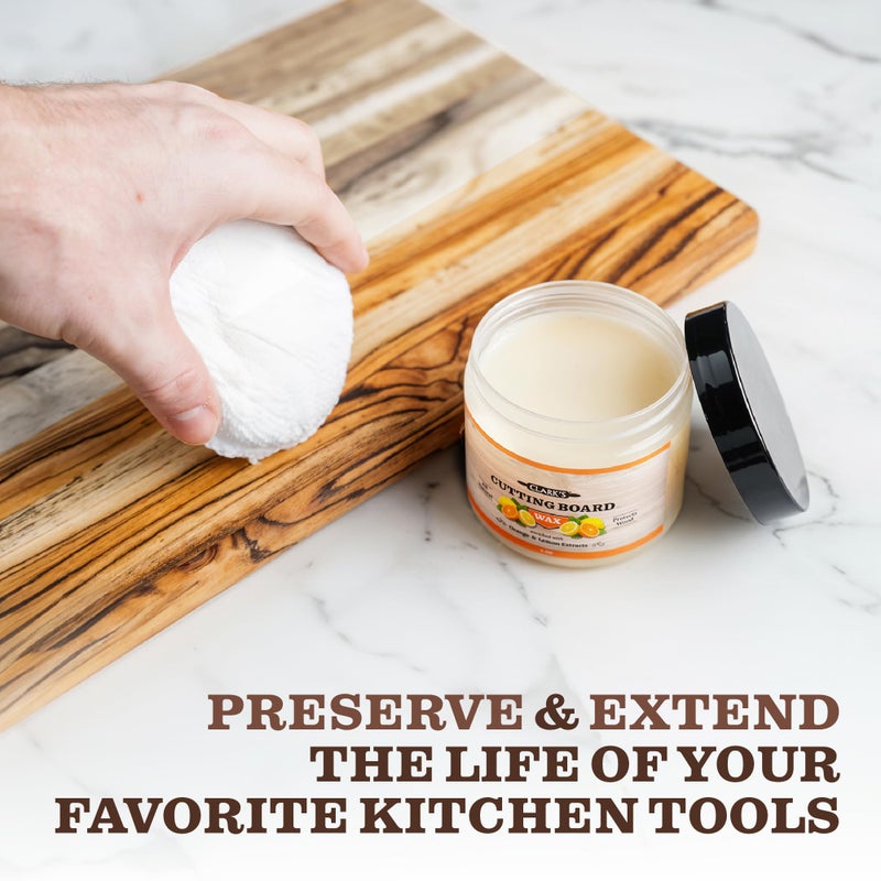 CLARK'S Cutting Board Wax - 2-in-1 Wood Butter & Food Grade Mineral Oil with Beeswax â€“ Butcher Block Conditioner for Cutting Boards â€“ Orange & Lemon Essential Oil Scent â€“ Made in USA, 6oz - Image 5