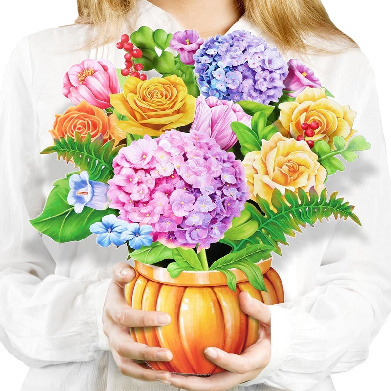 Airpark 3D Pop Up Paper Flowers Bouquet Card 12’‘ with Note & Envelope, Birthday Gifts, Get Well, Thank You, Greeting Cards for Women Mom Wife Friends, Nobility Hydrangeas Rose - Image 1