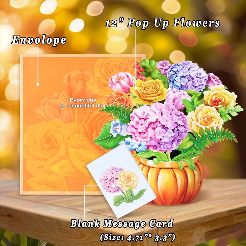 Airpark 3D Pop Up Paper Flowers Bouquet Card 12’‘ with Note & Envelope, Birthday Gifts, Get Well, Thank You, Greeting Cards for Women Mom Wife Friends, Nobility Hydrangeas Rose - Image 4