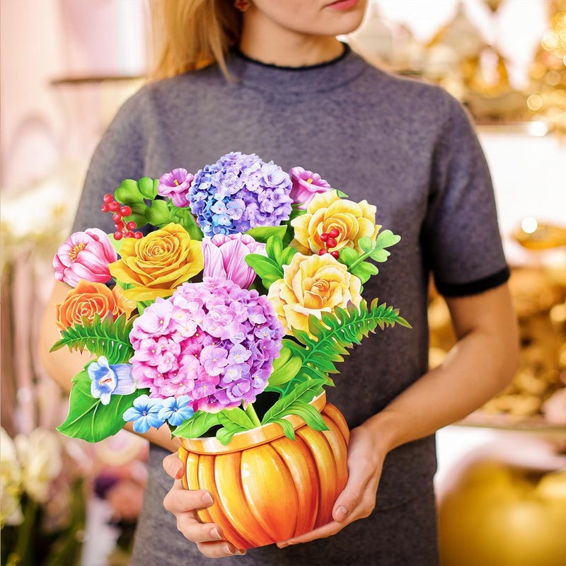 Airpark 3D Pop Up Paper Flowers Bouquet Card 12’‘ with Note & Envelope, Birthday Gifts, Get Well, Thank You, Greeting Cards for Women Mom Wife Friends, Nobility Hydrangeas Rose - Image 5