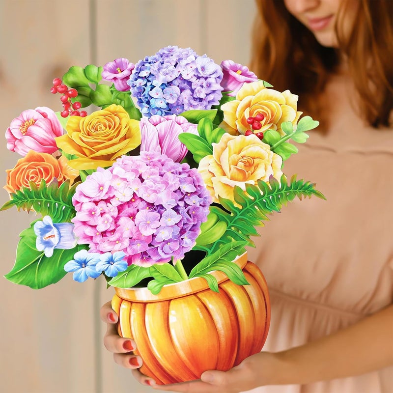 Airpark 3D Pop Up Paper Flowers Bouquet Card 12’‘ with Note & Envelope, Birthday Gifts, Get Well, Thank You, Greeting Cards for Women Mom Wife Friends, Nobility Hydrangeas Rose - Image 3