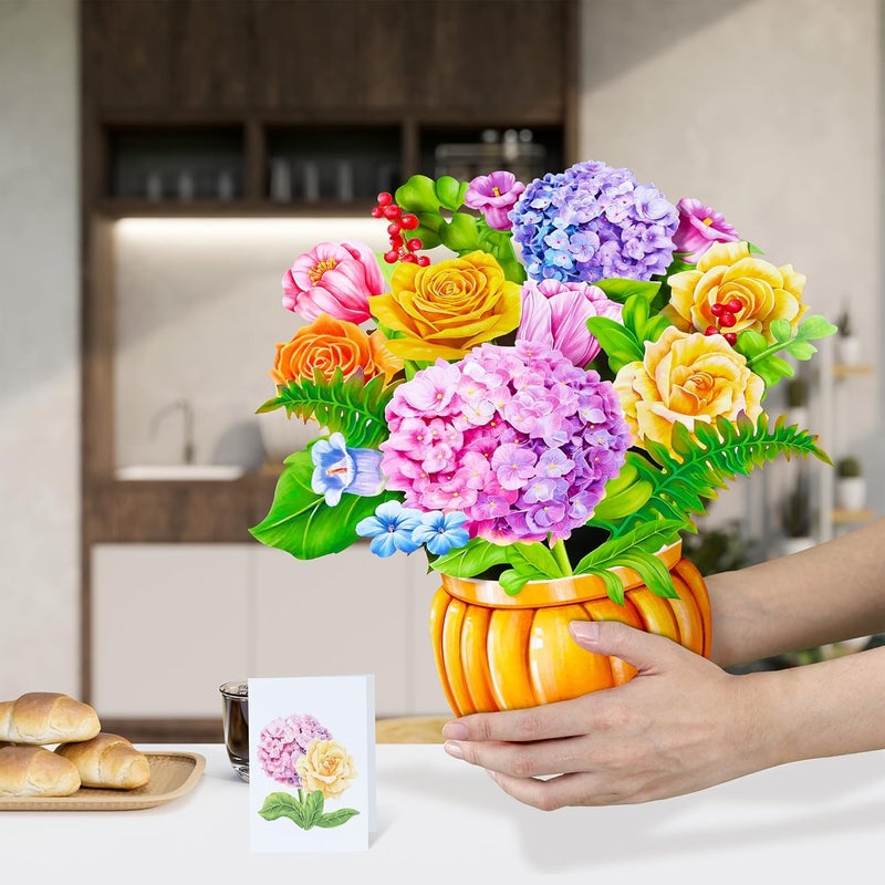 Airpark 3D Pop Up Paper Flowers Bouquet Card 12’‘ with Note & Envelope, Birthday Gifts, Get Well, Thank You, Greeting Cards for Women Mom Wife Friends, Nobility Hydrangeas Rose - Image 2