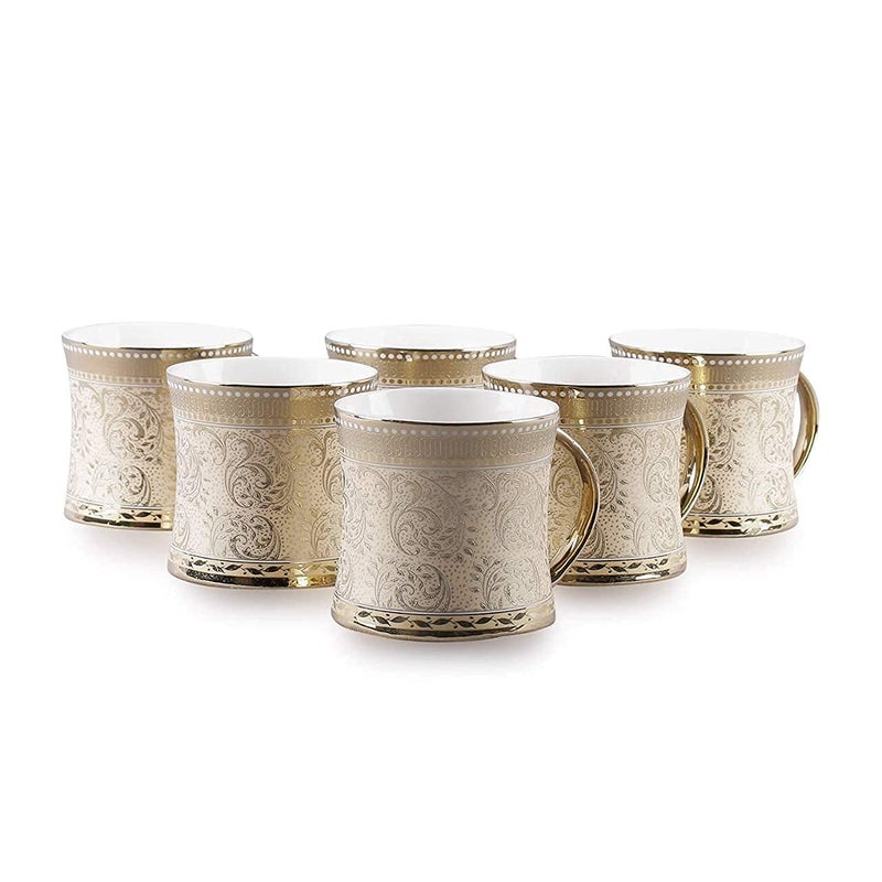 TREANDCARD Bone China Diamond Ebony Tea Cup Set | Elegant Durable Cups with Handles | Modern Golden Heritage Print Coffee Mugs for Home, Office, Party and Gifting (150 ml Each, Gold) - Image 2