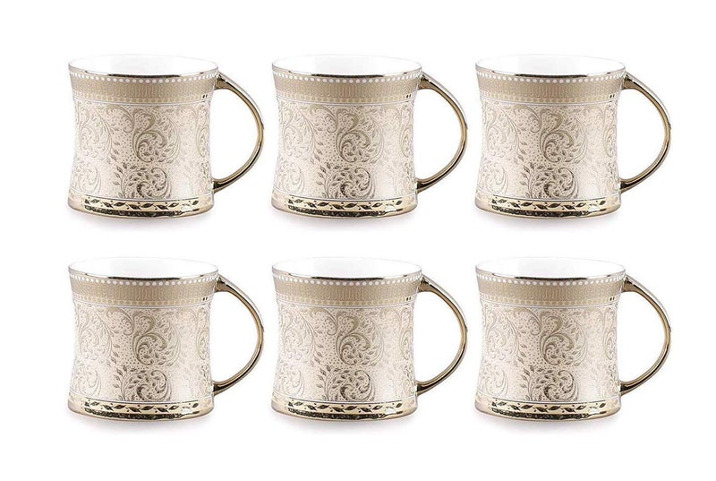 TREANDCARD Bone China Diamond Ebony Tea Cup Set | Elegant Durable Cups with Handles | Modern Golden Heritage Print Coffee Mugs for Home, Office, Party and Gifting (150 ml Each, Gold) - Image 1