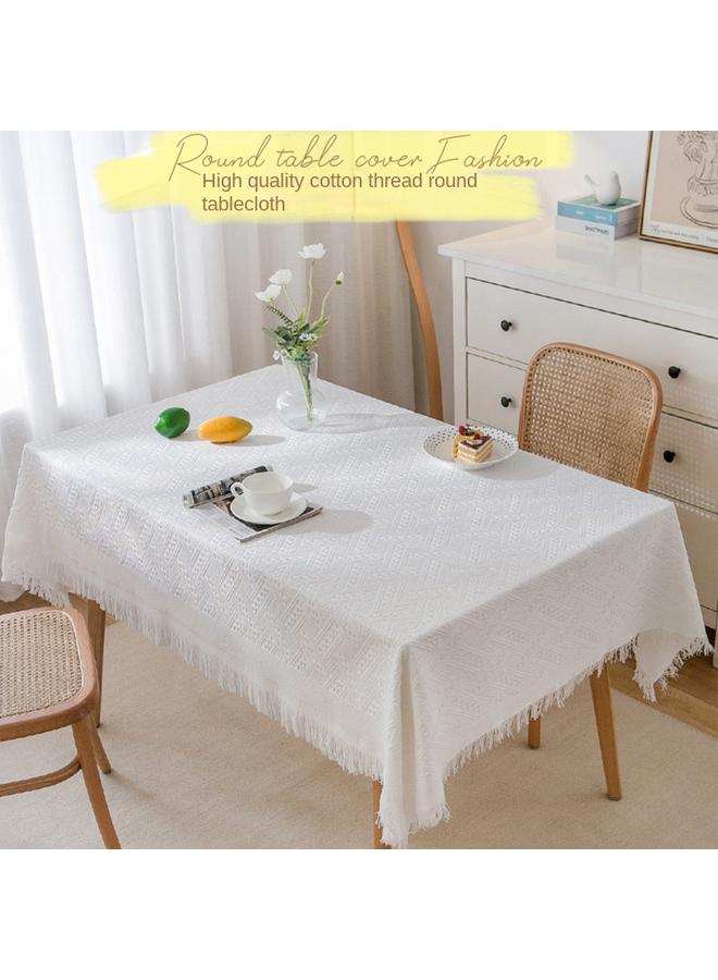 Bluejw Ins Style Cotton Linen French Style Tablecloth Small Round Table Light Luxury High Feeling Birthday Photo White Japanese Style Coffee Table Long Tablecloth - Image 3