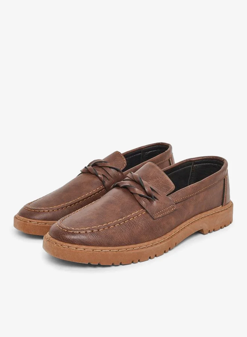 Styli Men Faux Leather Stitch Detail Loafers