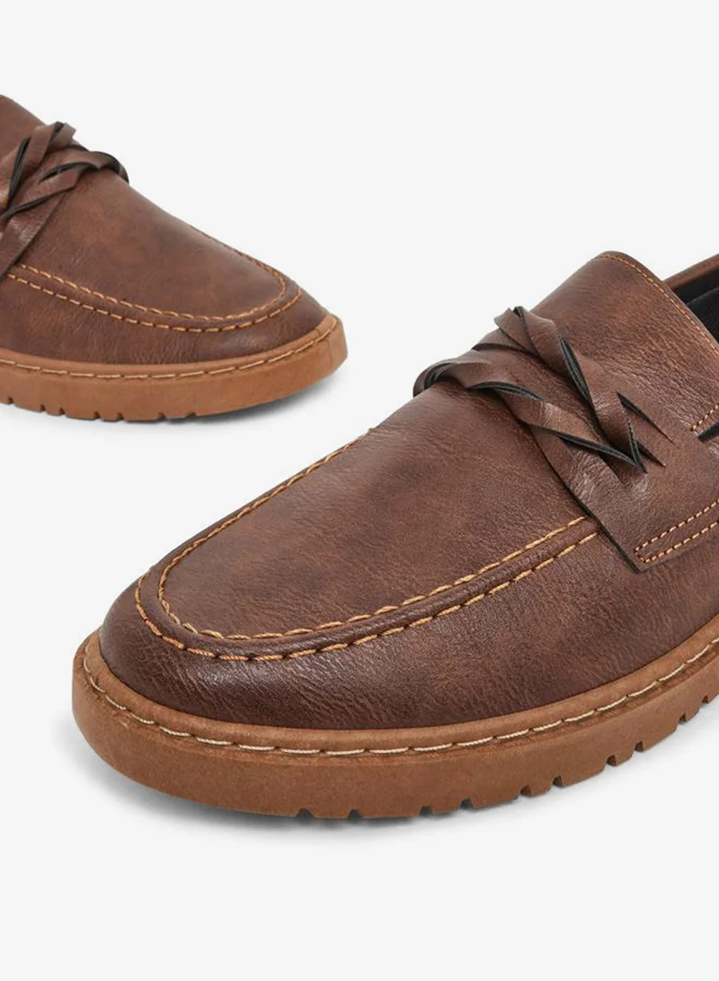 Styli Men Faux Leather Stitch Detail Loafers