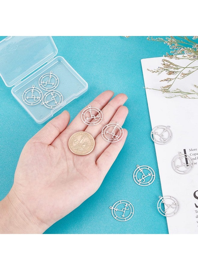UNICRAFTALE 10pcs Flat Round Charms Stainless Steel Sigil of Lilith Pendants Metal Hollow Charms for Jewelry Making, Stainless Steel Color, Hole 1.2mm - Image 2