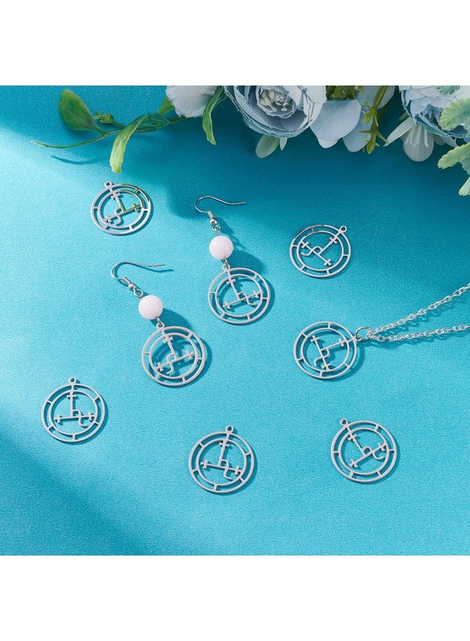 UNICRAFTALE 10pcs Flat Round Charms Stainless Steel Sigil of Lilith Pendants Metal Hollow Charms for Jewelry Making, Stainless Steel Color, Hole 1.2mm - Image 3