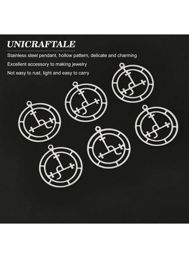 UNICRAFTALE 10pcs Flat Round Charms Stainless Steel Sigil of Lilith Pendants Metal Hollow Charms for Jewelry Making, Stainless Steel Color, Hole 1.2mm - Image 4