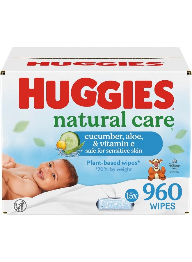Huggies Natural Care Cucumber, Aloe and Vitamin E Baby Wipes, Hypoallergenic, Scented, 15 Flip-Top Packs (960 Wipes Total), Packaging May Vary - Image 1