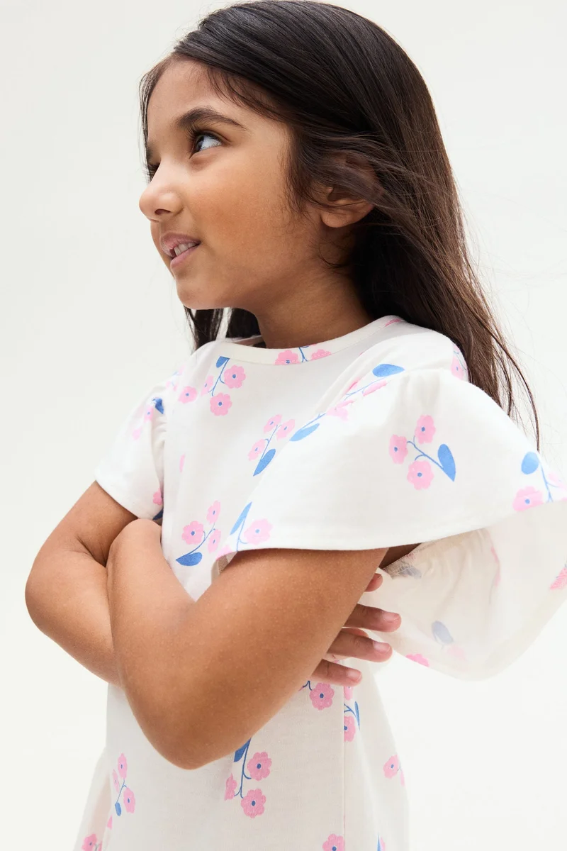 اتش اند ام فستان قطني بأكمام مكشكشة