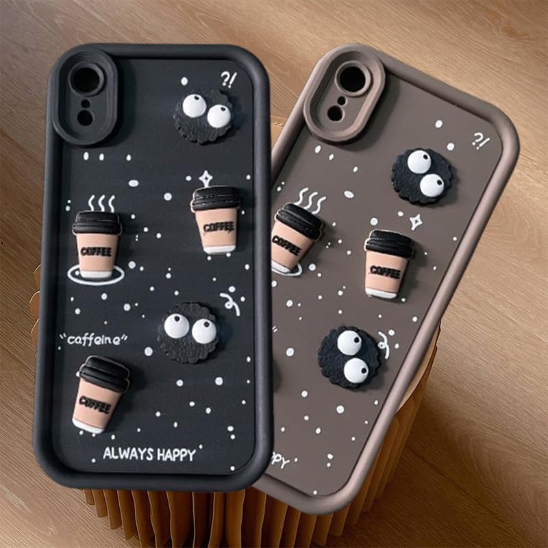 ZEROTONE Back Case Cover Compatible for iPhone XR | Pack of 2 Combo Black & Brown Case | Cute Fun Cartoon 3D Ball Coffee Silicone Case | Body Protection | Camera Protection | Shock Proof - Image 1
