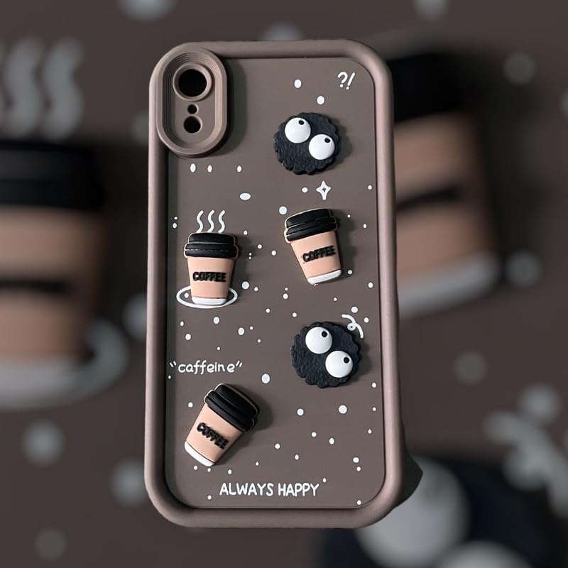ZEROTONE Back Case Cover Compatible for iPhone XR | Pack of 2 Combo Black & Brown Case | Cute Fun Cartoon 3D Ball Coffee Silicone Case | Body Protection | Camera Protection | Shock Proof - Image 5