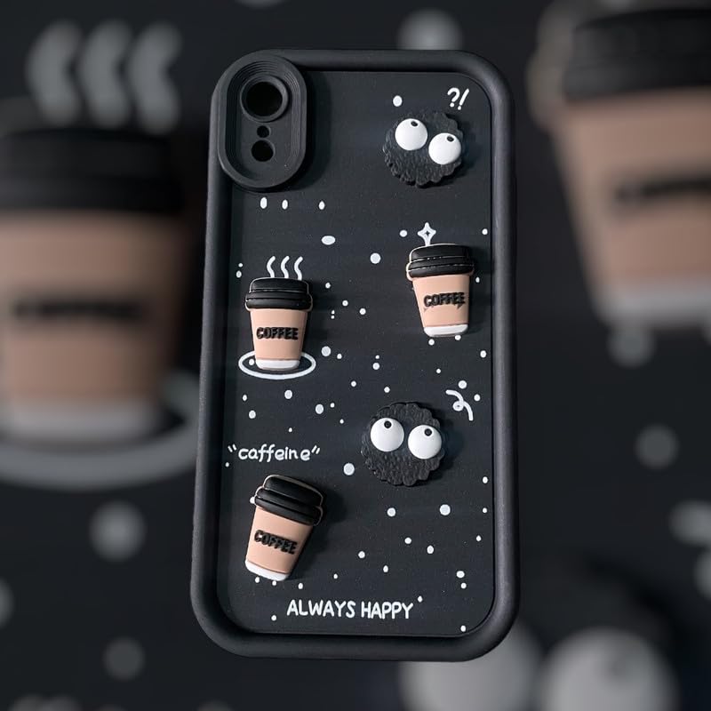 ZEROTONE Back Case Cover Compatible for iPhone XR | Pack of 2 Combo Black & Brown Case | Cute Fun Cartoon 3D Ball Coffee Silicone Case | Body Protection | Camera Protection | Shock Proof - Image 4