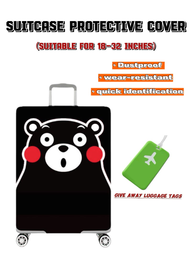 TNGames Black Bear Cute & Stain-Resistant Design Extra Thick & Highly Elastic Suitcase Protector Cover (Fits 28-32 Inch Luggage) + Free Macaron Apple Green PVC Luggage Tag | Dustproof & Scratchproof - Easy Airport Identification - Image 1