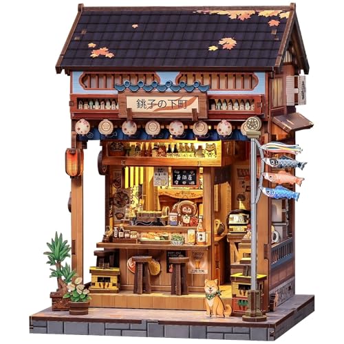 Fsolis Japanese Book Nook Kit DIY Bookshelf Miniature Dollhouse Kit for Adults Mini House Tiny 3D Puzzles Adult Craft Gifts for Women Teenagers Book Lovers Izakaya Kurosawa - Image 1