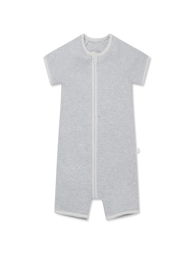 MORI Baby Summer One Piece Pajamas in Grey - Breathable Unisex Zip Romper - Comfort Short Sleeve Sleepwear - 18-24 Months - Image 1
