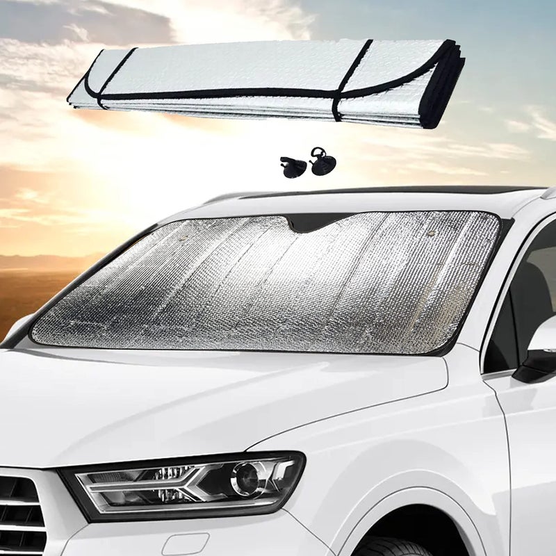 Car Windshield, Car Sun Shade Indoor Foldable with Elastics and Suction Cups, Car Sun Covers Against UV Rays, Windshield Sunshade, (130 x 60)