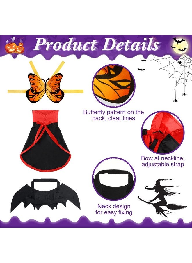 JaGely 8 Pieces Halloween Pet Costume Set Includes 4 Colorful Cat Dog Butterfly Wings 1 Bat Wings 1 Dinosaur Wings 1 Vampire Cloak 1 Pumpkin Cape for Halloween Party Decoration Cosplay Dress up Accessories - Image 2