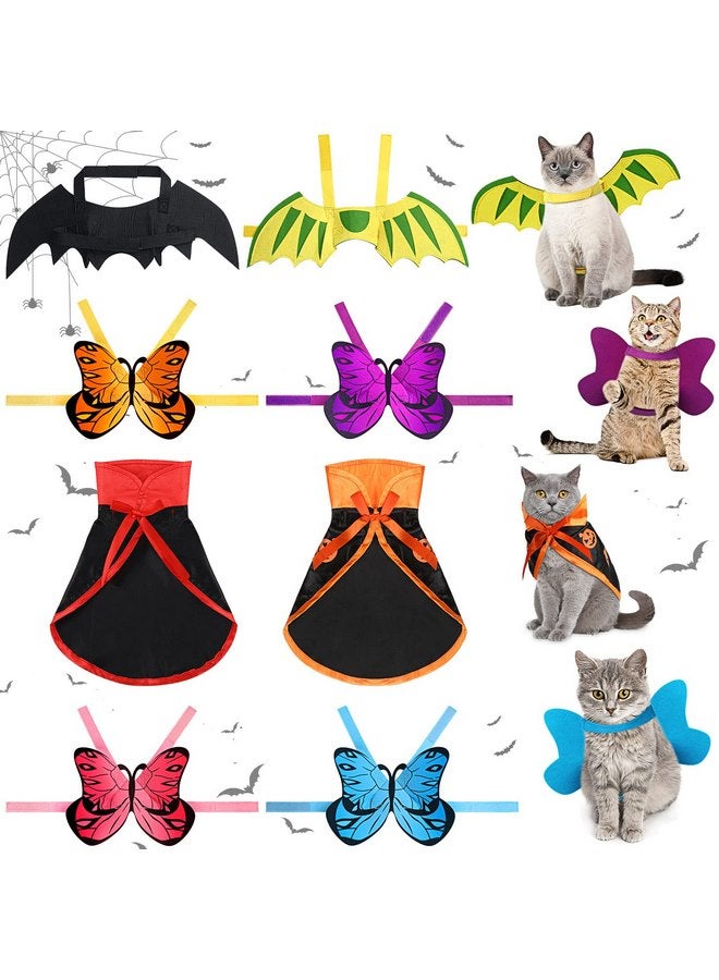 JaGely 8 Pieces Halloween Pet Costume Set Includes 4 Colorful Cat Dog Butterfly Wings 1 Bat Wings 1 Dinosaur Wings 1 Vampire Cloak 1 Pumpkin Cape for Halloween Party Decoration Cosplay Dress up Accessories - Image 1