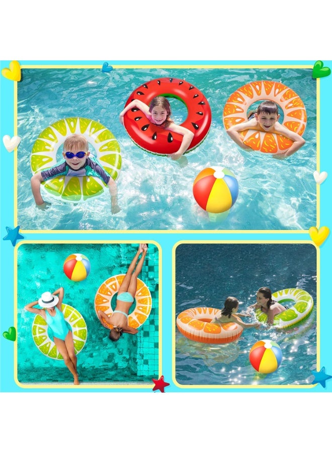 JOGAMS 7PCS Fruit Pool Floats Watermelon Kiwi Orange Lemon Swimming Rings with 13.5" Beach Balls Inflatable Tubes Floaties Toys for Kids Adults - Image 3