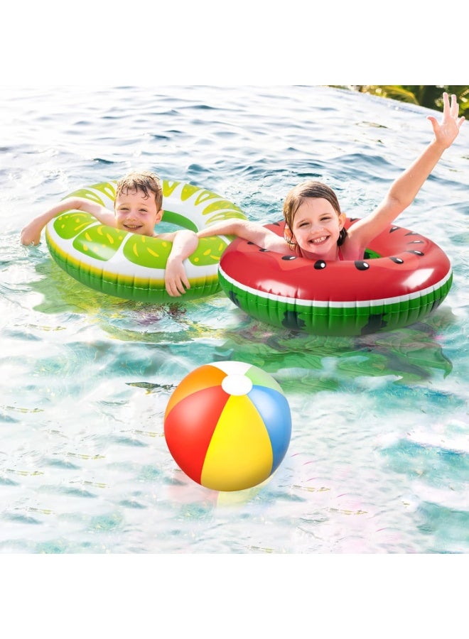 JOGAMS 7PCS Fruit Pool Floats Watermelon Kiwi Orange Lemon Swimming Rings with 13.5" Beach Balls Inflatable Tubes Floaties Toys for Kids Adults - Image 4